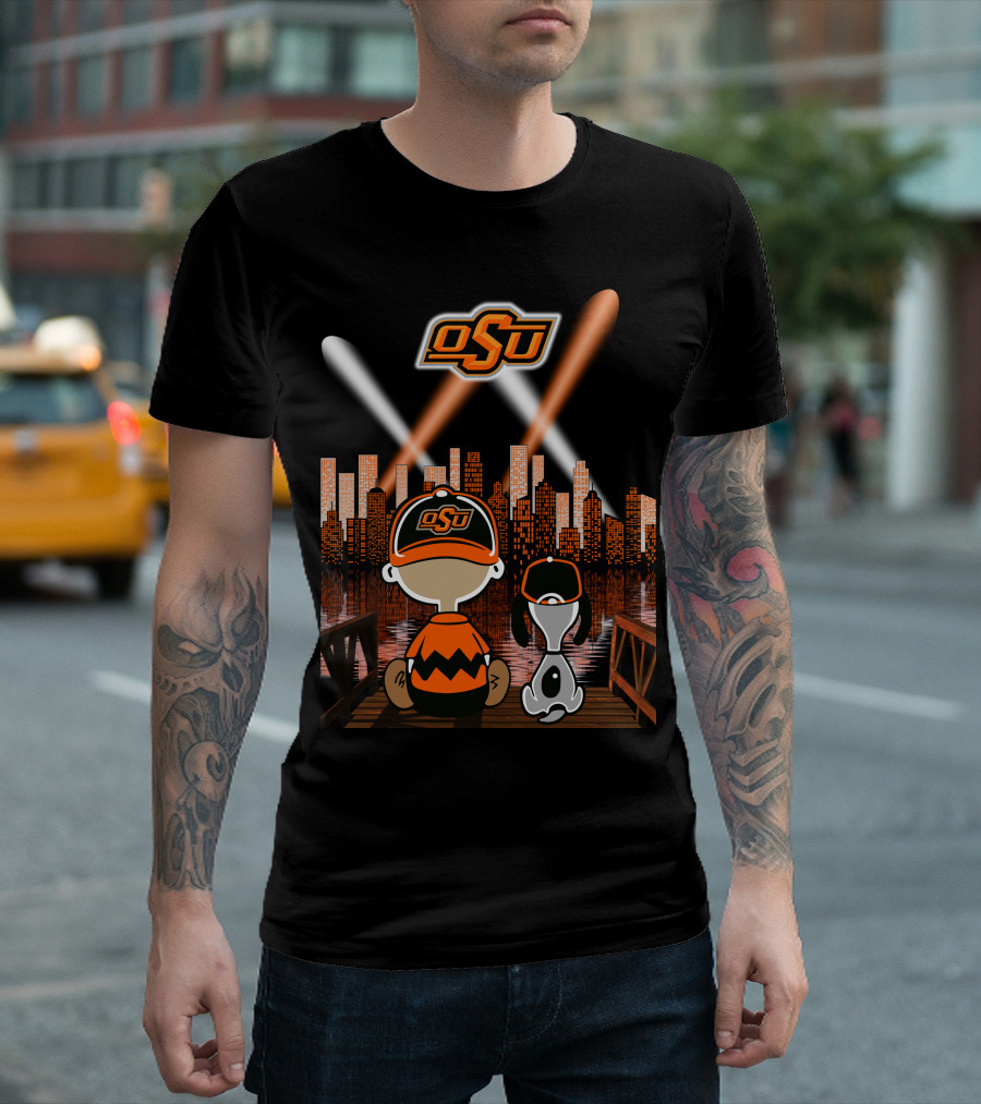 Osu Oklahoma State Cowboys City By Night Skyline T-Shirt