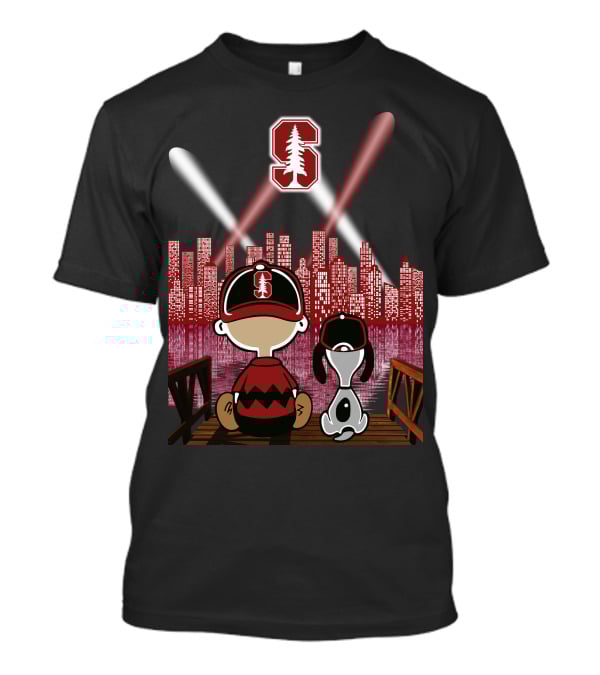 Stanford Cardinal Skyline Night With Characters And Lights T-Shirt
