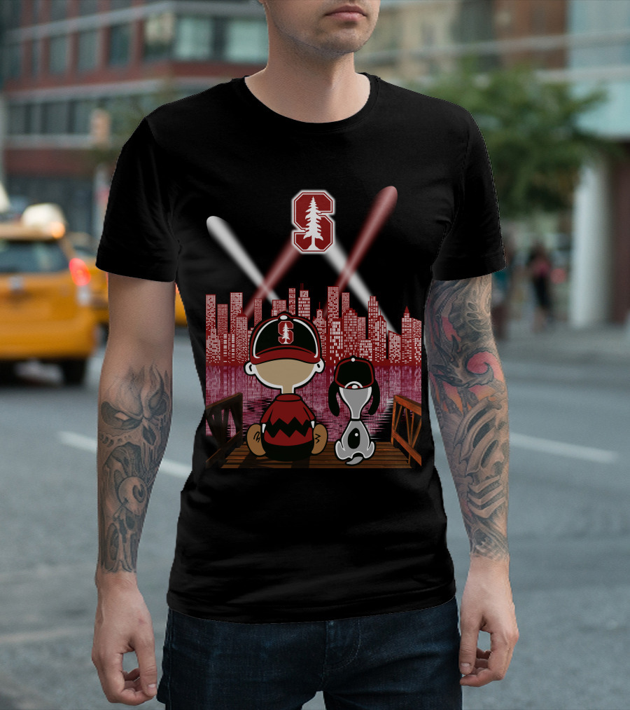 Stanford Cardinal Skyline Night With Characters And Lights T-Shirt