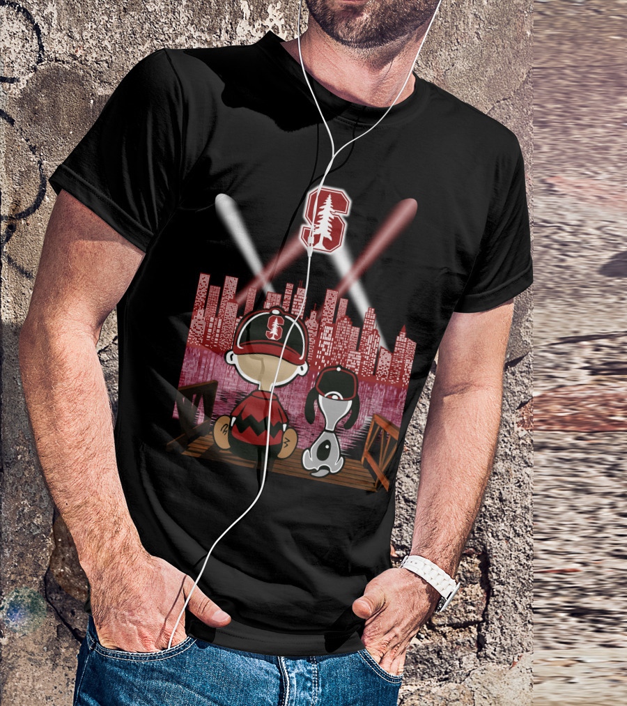 Stanford Cardinal Skyline Night With Characters And Lights T-Shirt