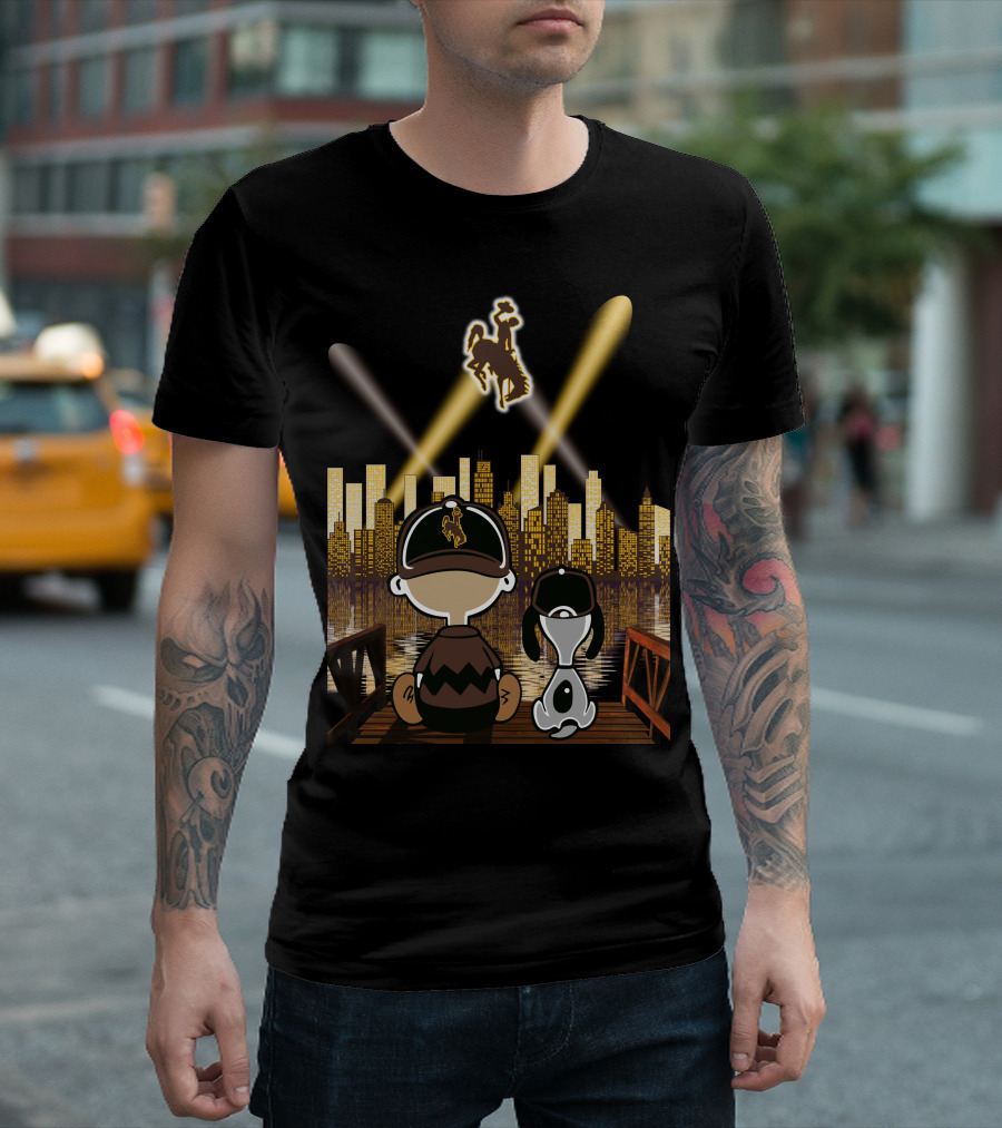 Wyoming Cowboys Skyline Spotlight Views With Cartoon Characters T-Shirt