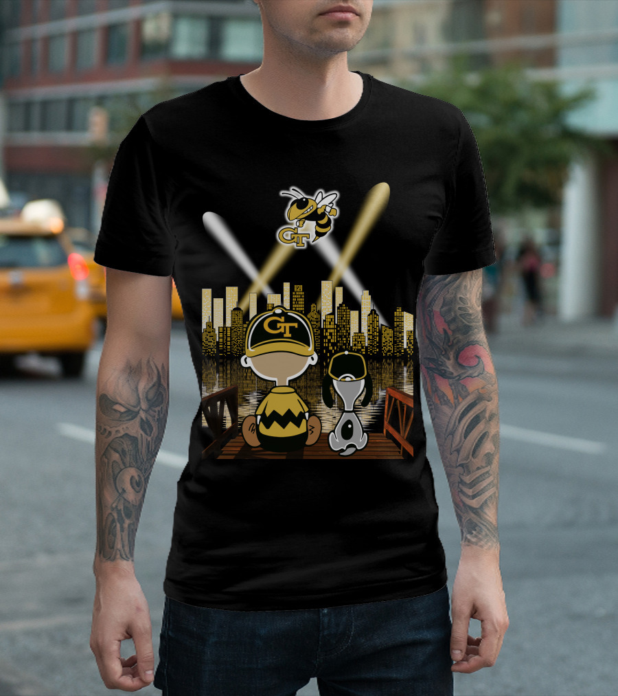 Georgia Tech Yellow Jackets City Skyline Night Reflections T-Shirt