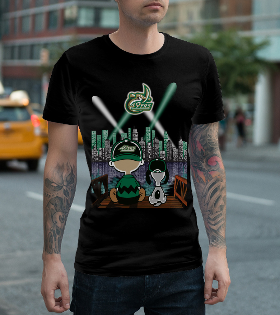 Charlotte 49ers City By Night Lights With Skyline And Characters T-Shirt