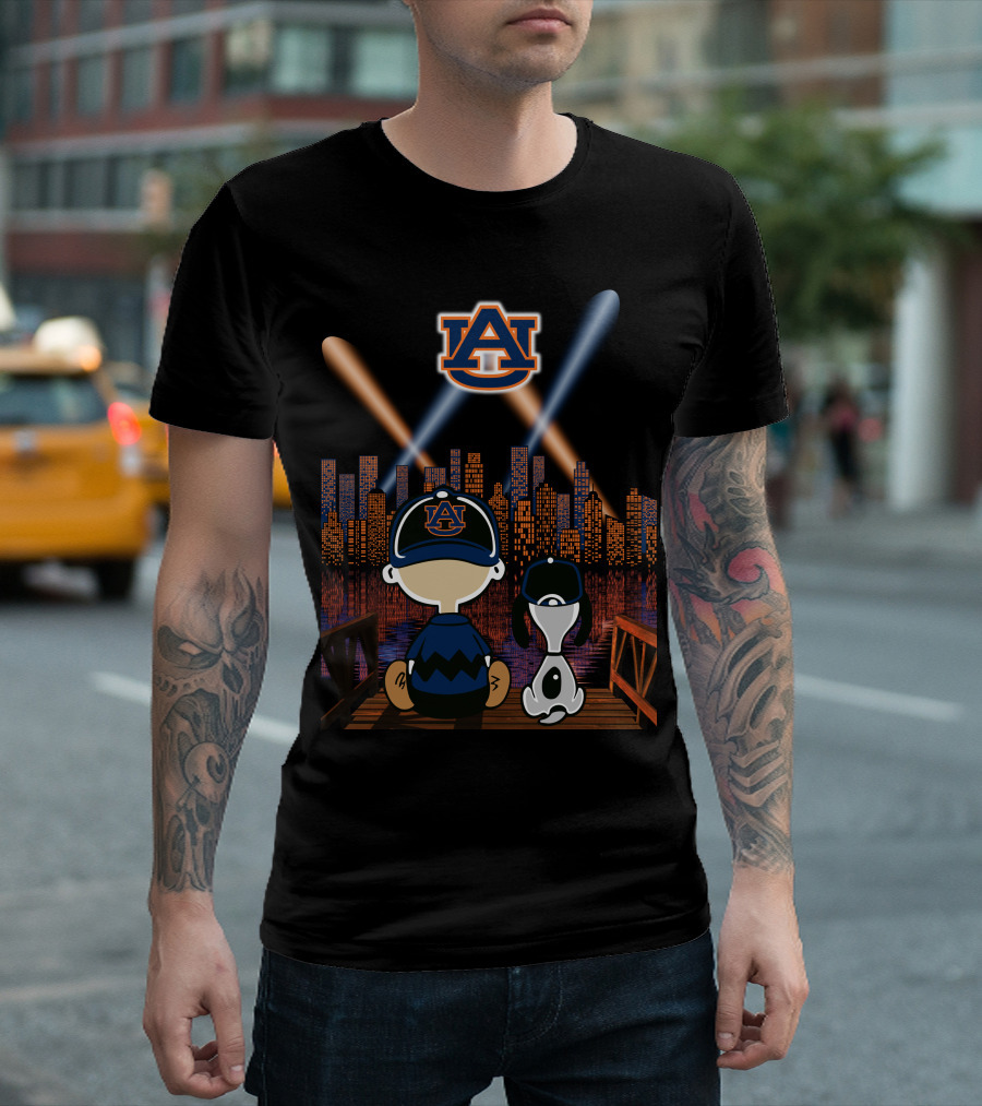Auburn Tigers 92 Cityscape Night With Characters And Skyline T-Shirt