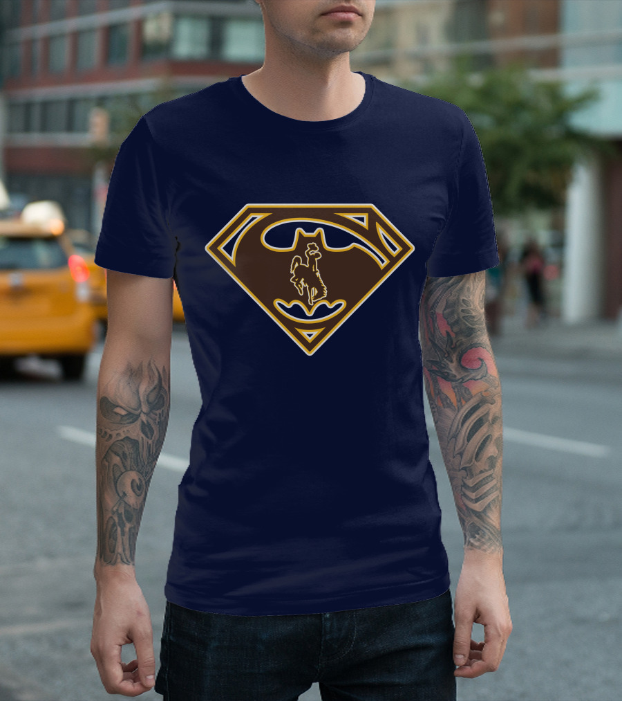 Wyoming Cowboys Superman Batman Logo Fusion T-Shirt