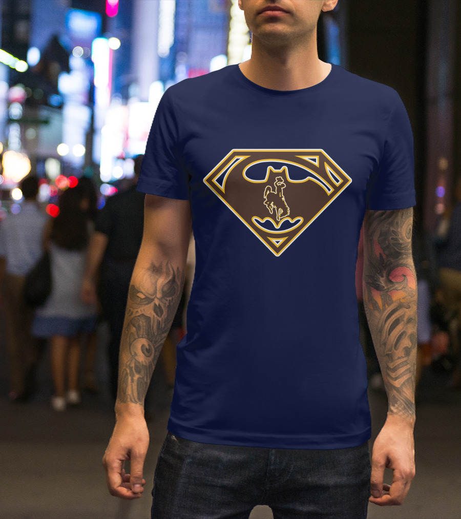Wyoming Cowboys Superman Batman Logo Fusion T-Shirt