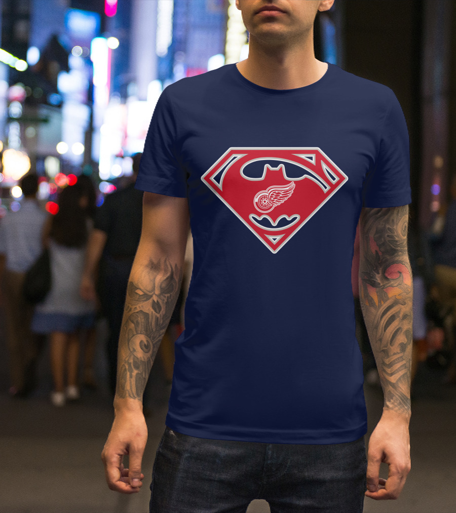 Detroit Red Wings Superman Batman Logo Mashup T-Shirt