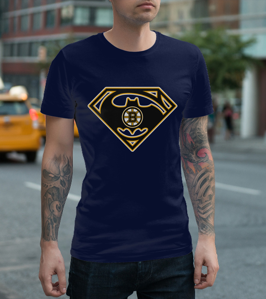 Boston Bruins Batman Superman Logo Fusion 157 T-Shirt