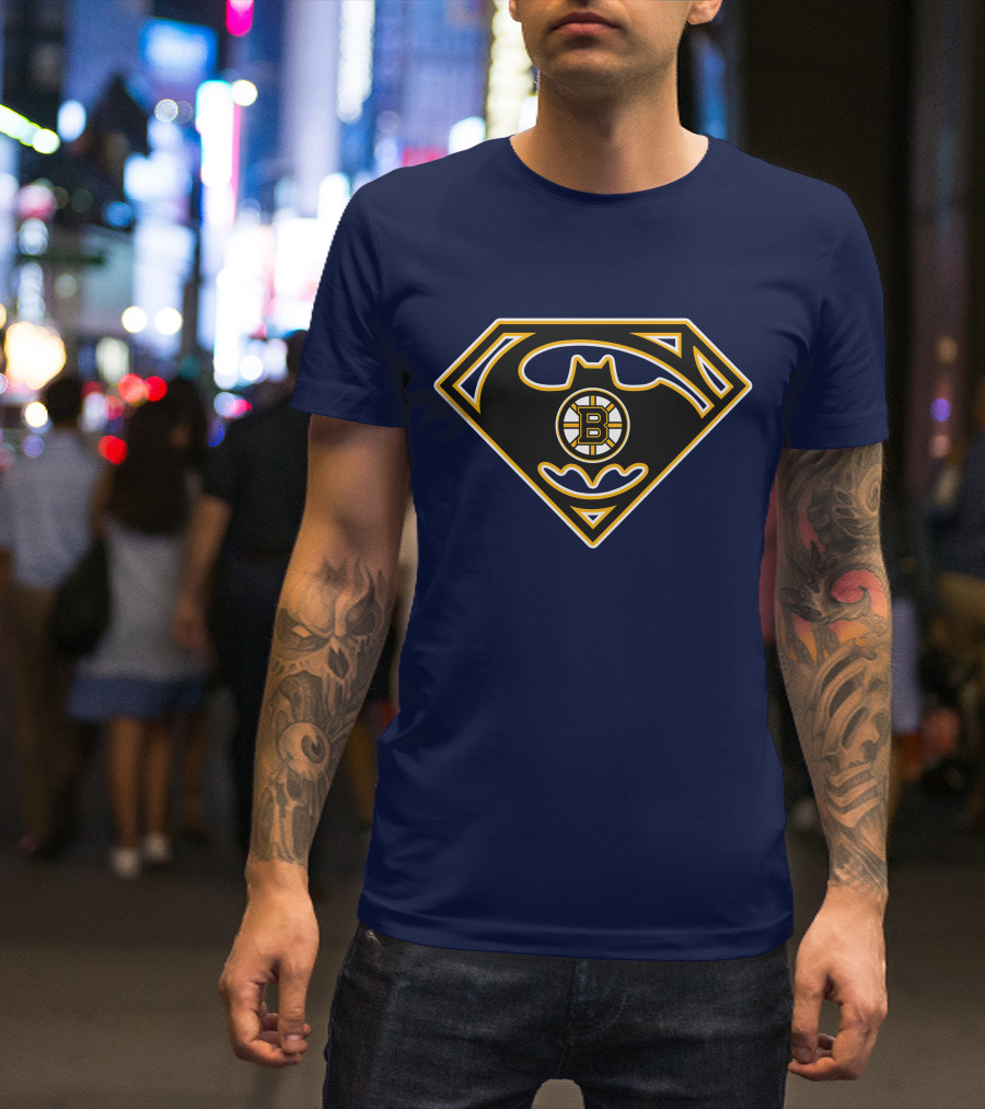 Boston Bruins Batman Superman Logo Fusion 157 T-Shirt