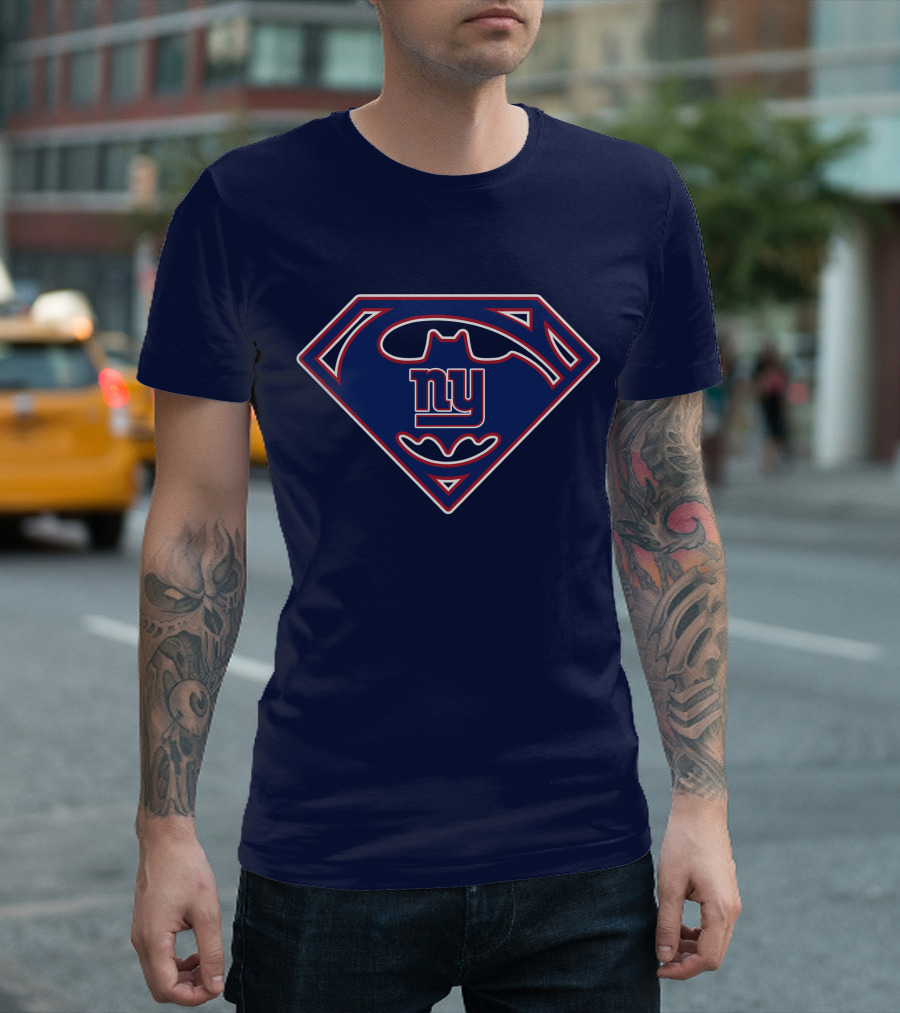 Superman Logo Batman Bat Symbol New York Giants Combination T-Shirt