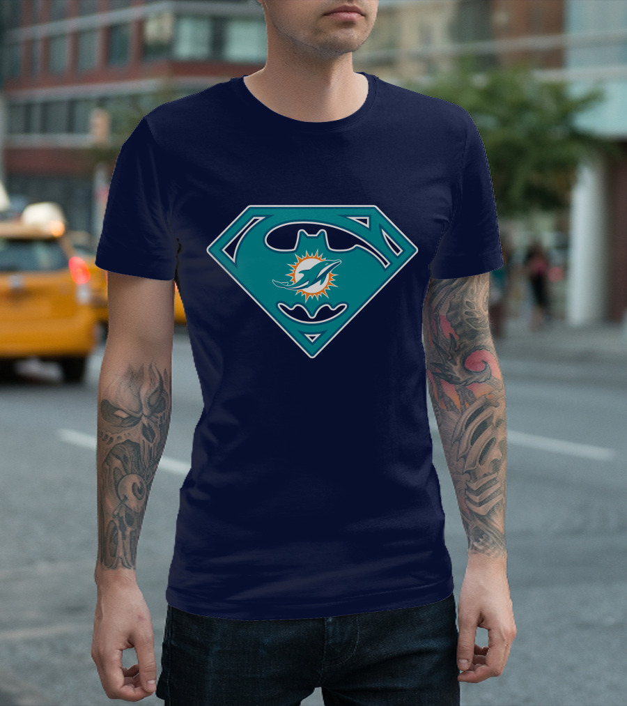 Miami Dolphins Superman Batman Logo Mashup T-Shirt