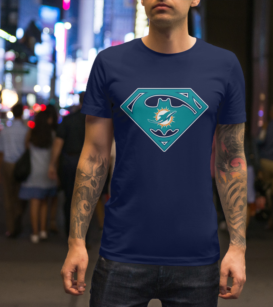 Miami Dolphins Superman Batman Logo Mashup T-Shirt