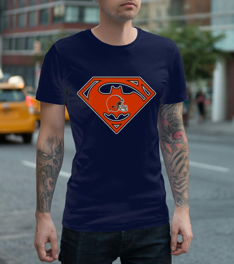 Cleveland Browns Superman Batman Logo Nfl Fan Helmet T-Shirt