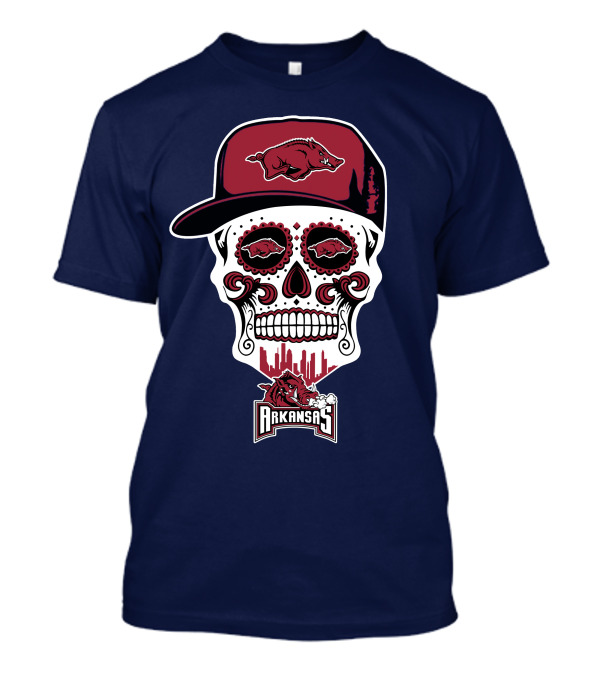 Arkansas Razorbacks Skull With Hat And Team T-Shirt