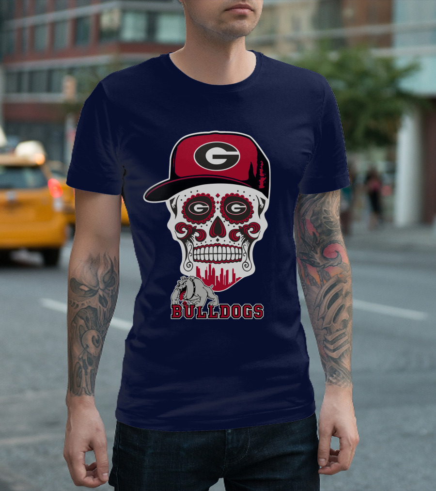 Georgia Bulldogs Skull Hat Design Funny T-Shirt