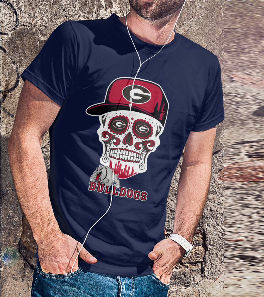Georgia Bulldogs Skull Hat Design Funny T-Shirt