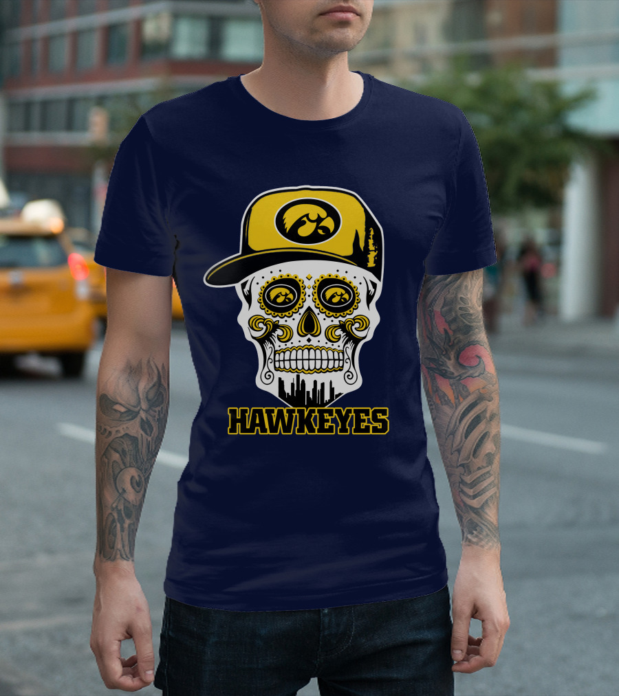 Iowa Hawkeyes Skull Cap Yellow Eyes T-Shirt
