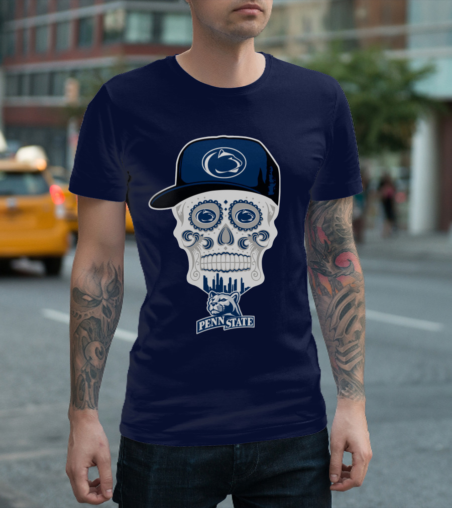 Penn State Nittany Lions Skull With Hat And City Silhouette T-Shirt
