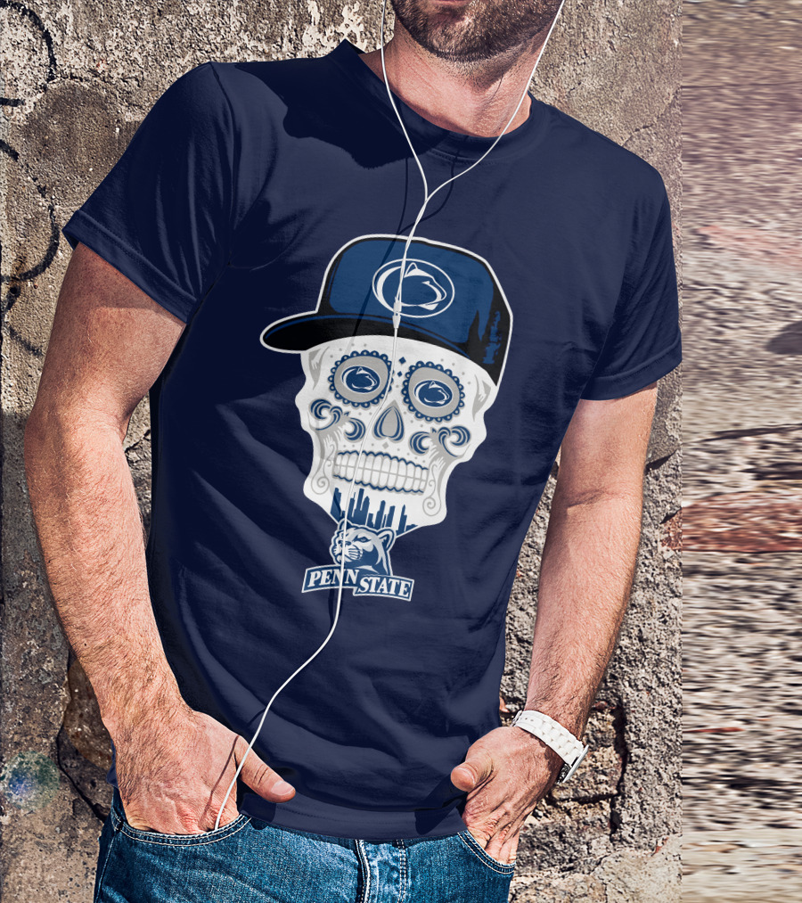 Penn State Nittany Lions Skull With Hat And City Silhouette T-Shirt