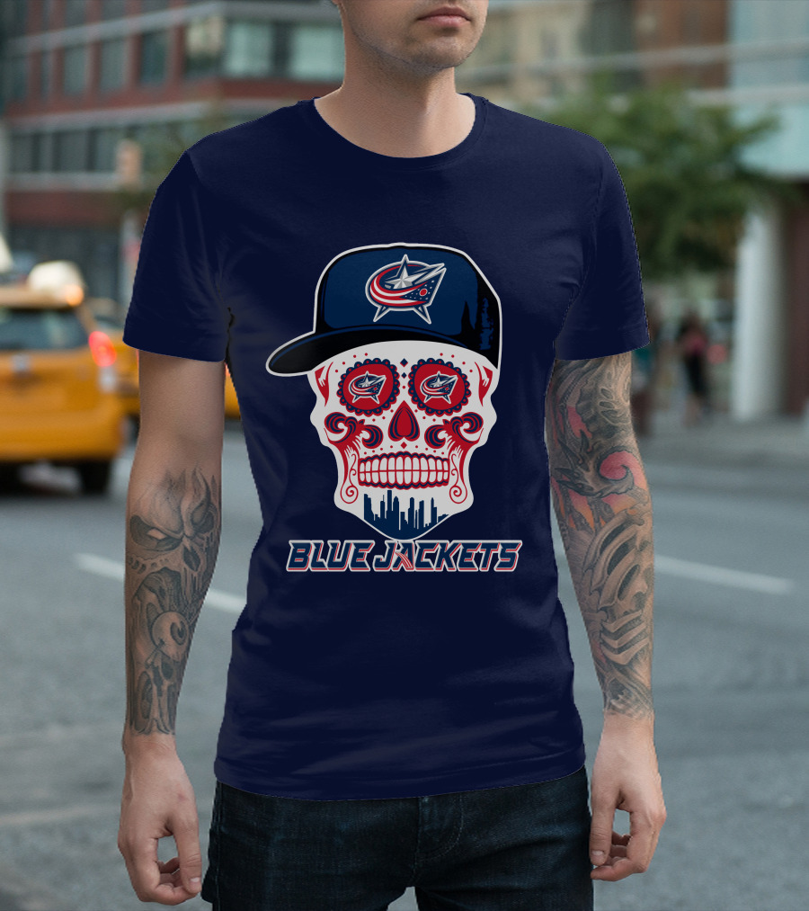 Columbus Blue Jackets Skull Hat Logo Blue Jackets T-Shirt