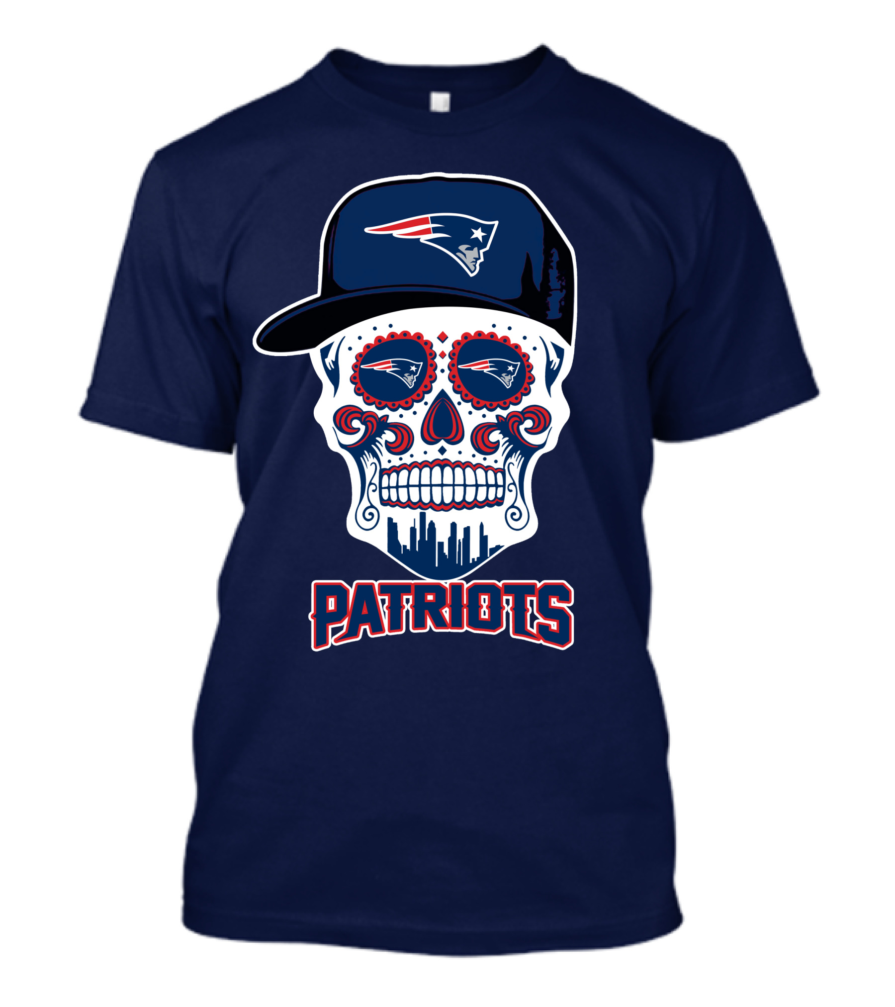 Patriots Skull Logo With Hat And City Skyline T-Shirt