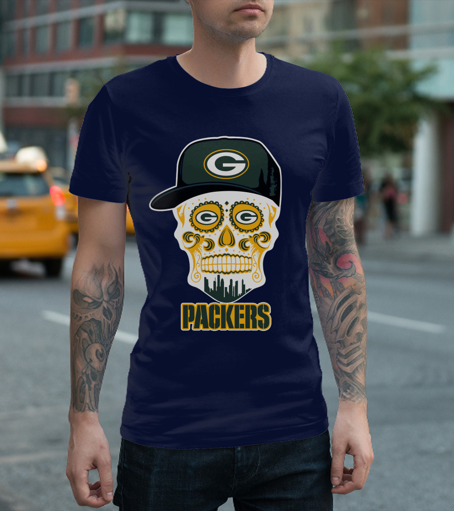 Green Bay Packers Skull Cityscape Hat T-Shirt