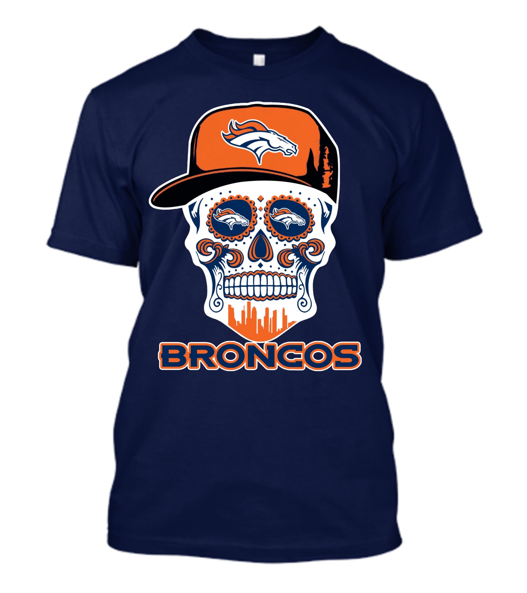 Denver Broncos Skull Funny Sugar Skull Face Cap T-Shirt