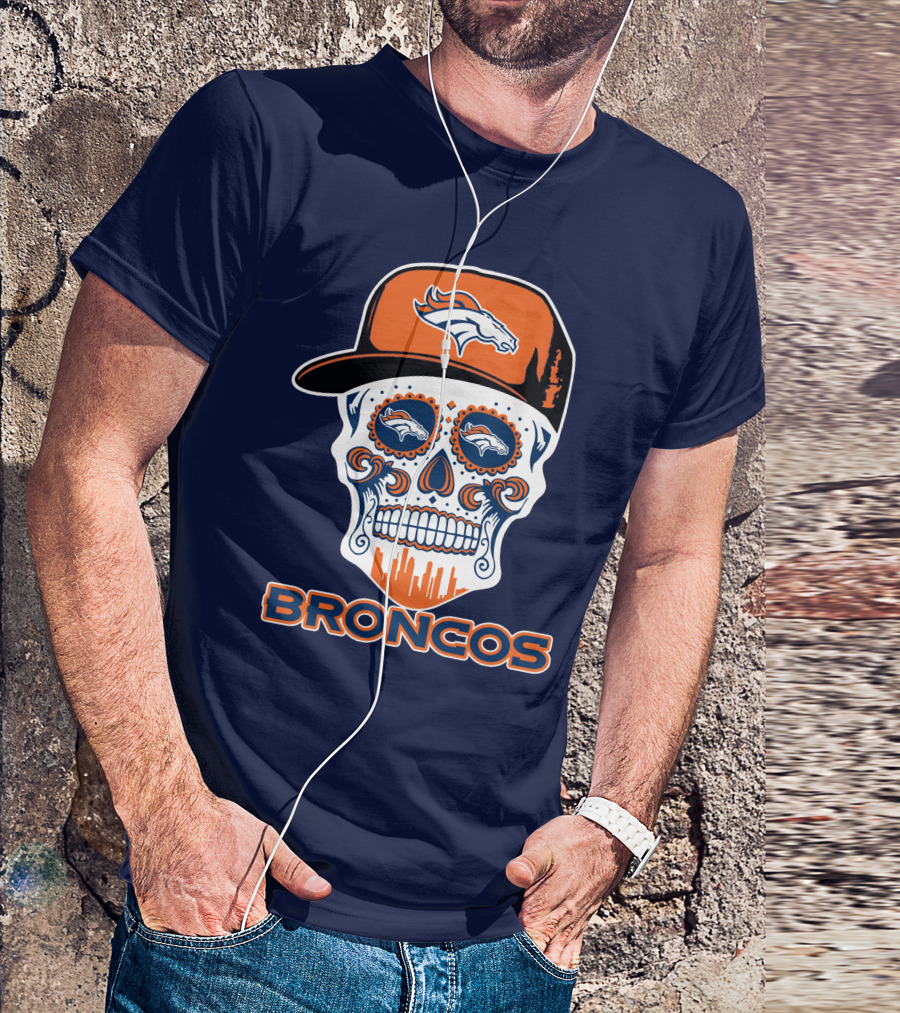 Denver Broncos Skull Funny Sugar Skull Face Cap T-Shirt