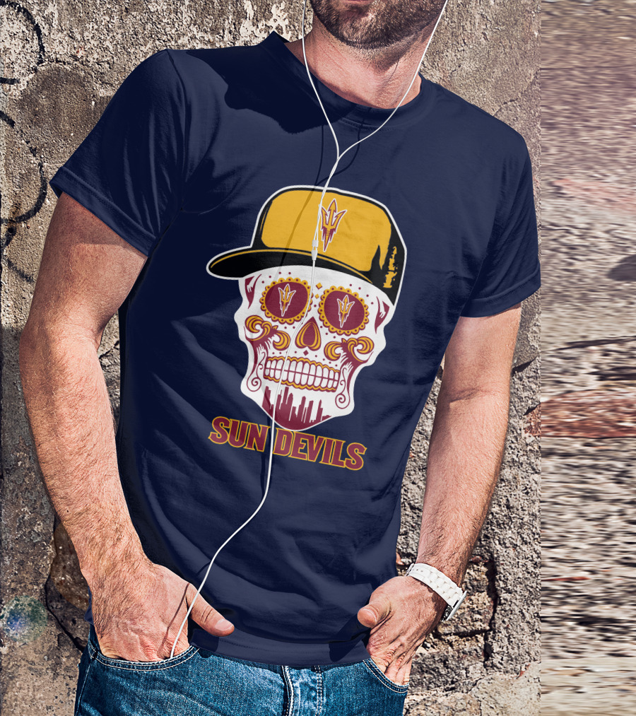 Sun Devils Sugar Skull With Arizona State Emblem Baseball Cap T-Shirt