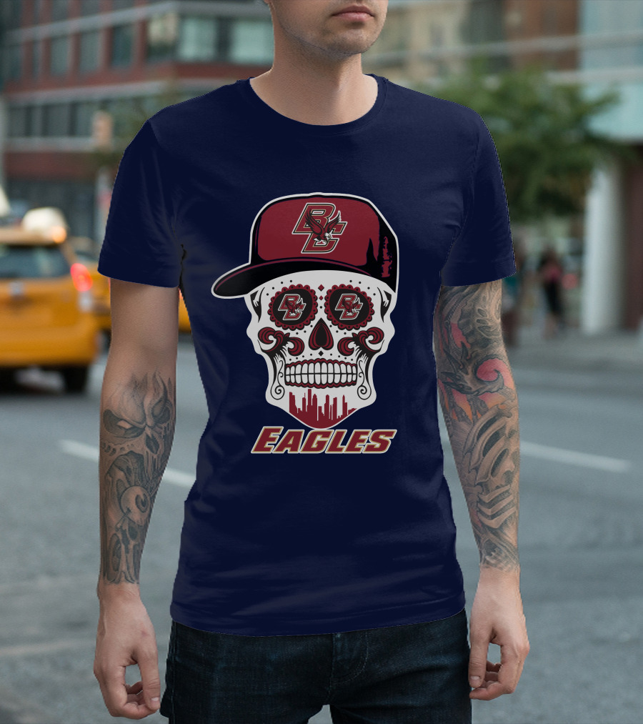 Bc Eagles Skull Emblem With Cap T-Shirt
