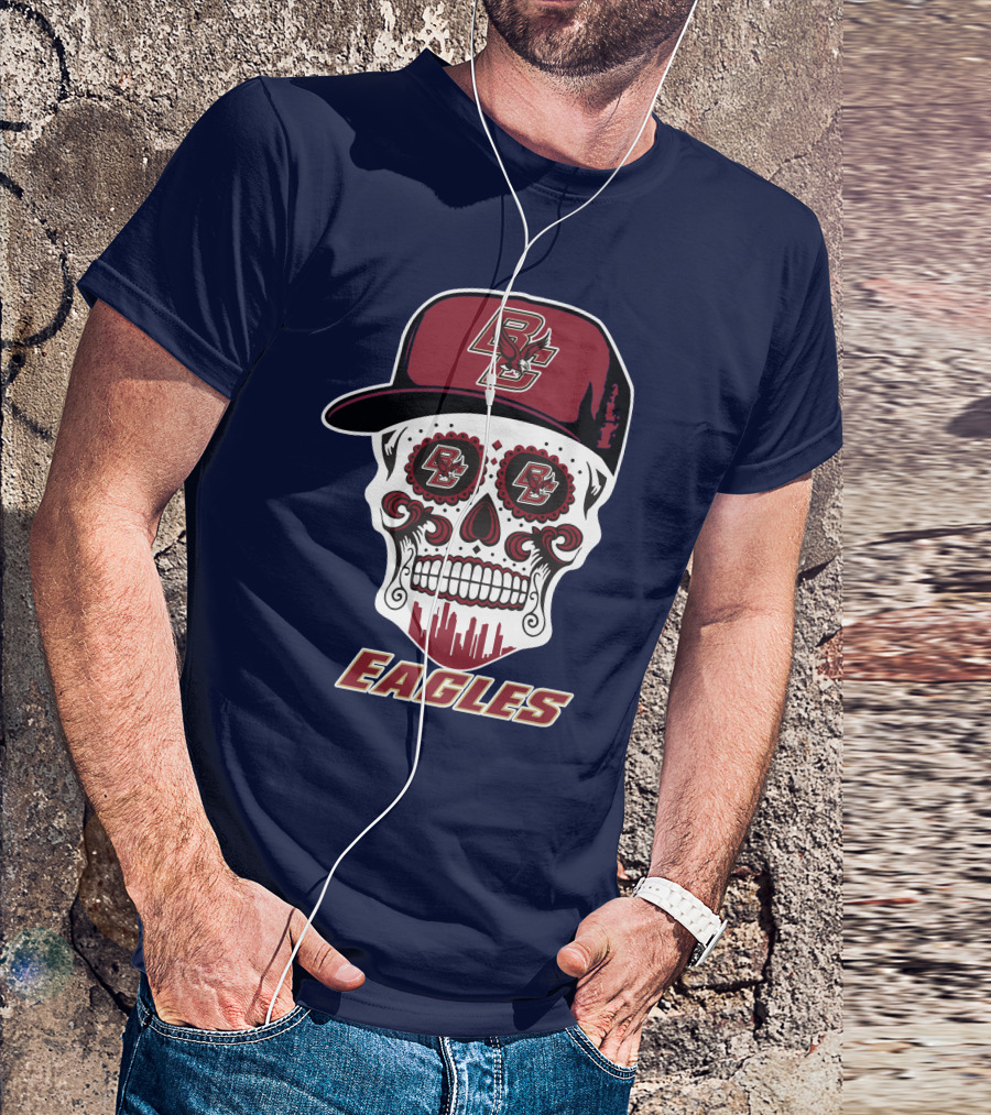 Bc Eagles Skull Emblem With Cap T-Shirt