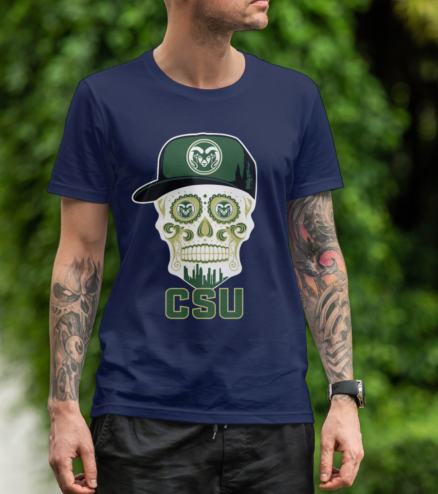 Csu Rams Sugar Skull With Cap T-Shirt