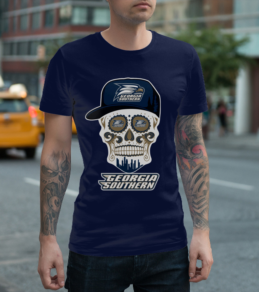 Georgia Southern Eagles Skull With Cap And Logo Elements T-Shirt