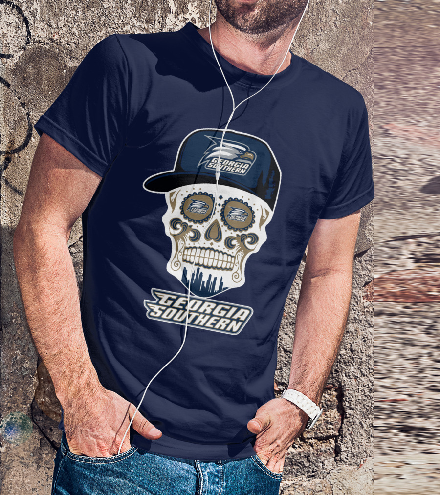 Georgia Southern Eagles Skull With Cap And Logo Elements T-Shirt