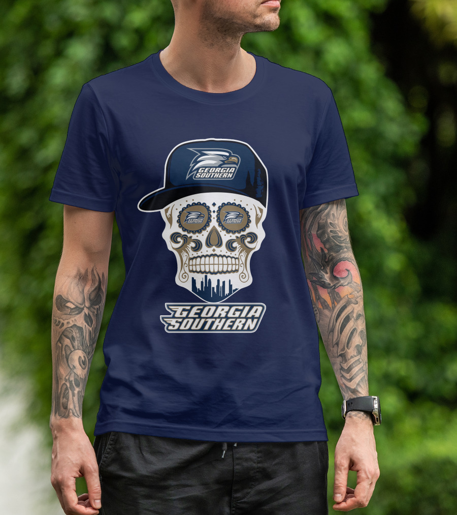 Georgia Southern Eagles Skull With Cap And Logo Elements T-Shirt
