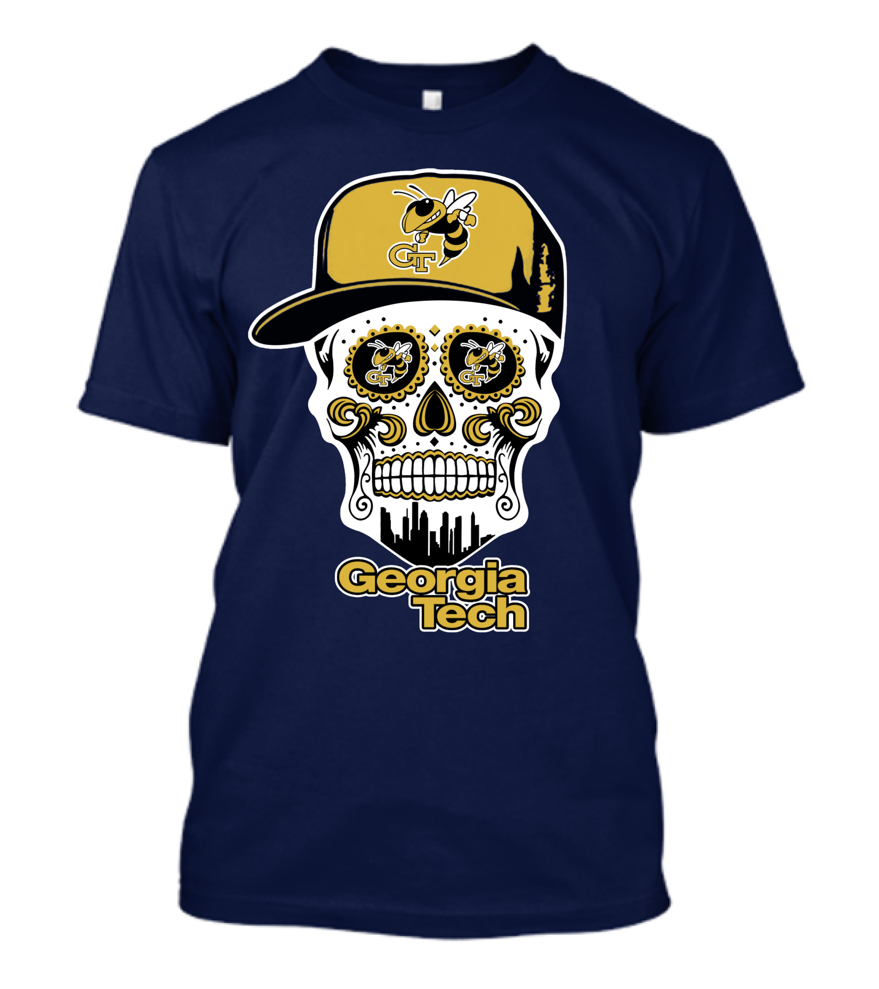 Georgia Tech Yellow Jackets Skull With Cap T-Shirt