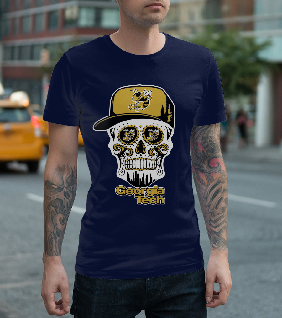 Georgia Tech Yellow Jackets Skull With Cap T-Shirt