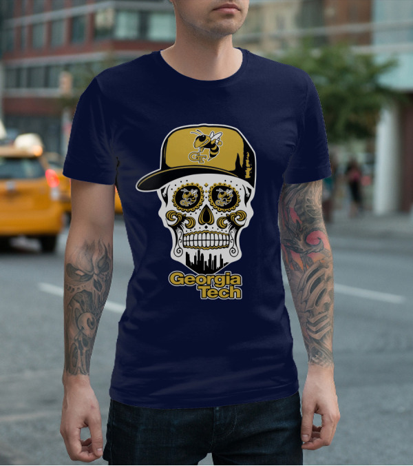 Georgia Tech Yellow Jackets Skull With Cap T-Shirt