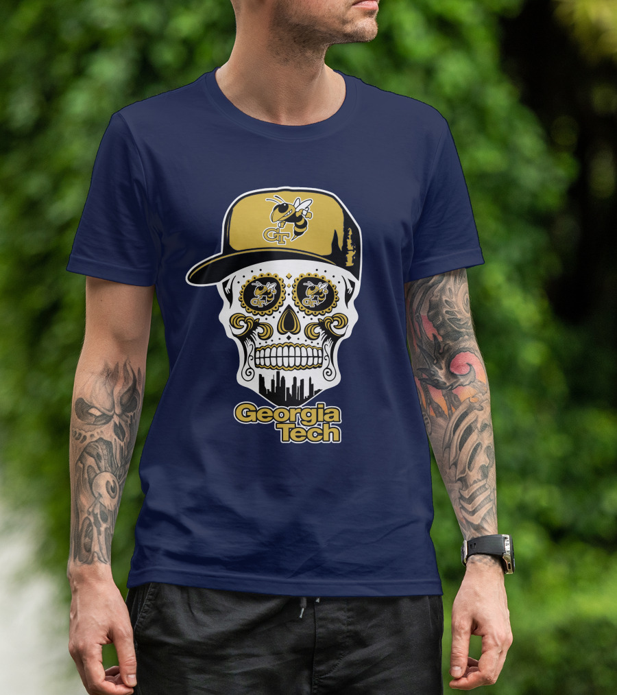 Georgia Tech Yellow Jackets Skull With Cap T-Shirt