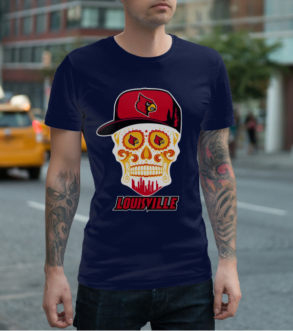 Louisville Cardinals Sugar Skull Cap T-Shirt