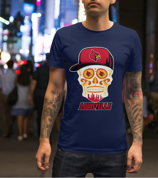 Louisville Cardinals Sugar Skull Cap T-Shirt