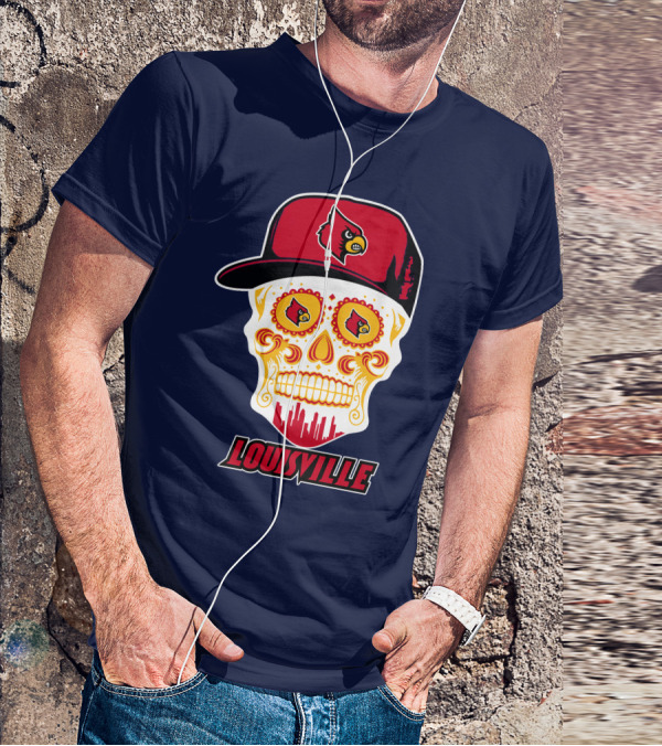 Louisville Cardinals Sugar Skull Cap T-Shirt