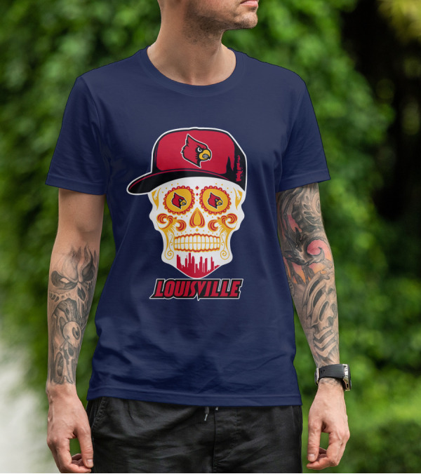 Louisville Cardinals Sugar Skull Cap T-Shirt