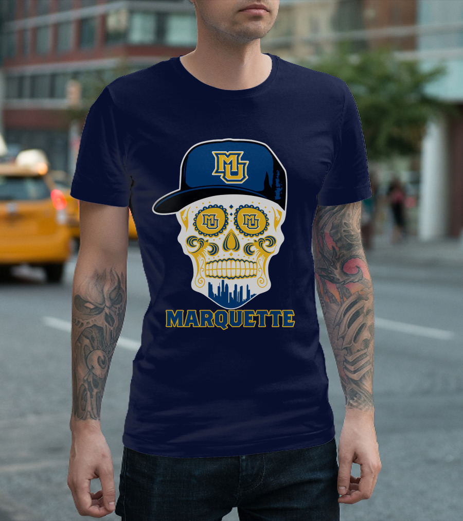 Marquette Golden Eagles Sugar Skull Mu Cap T-Shirt