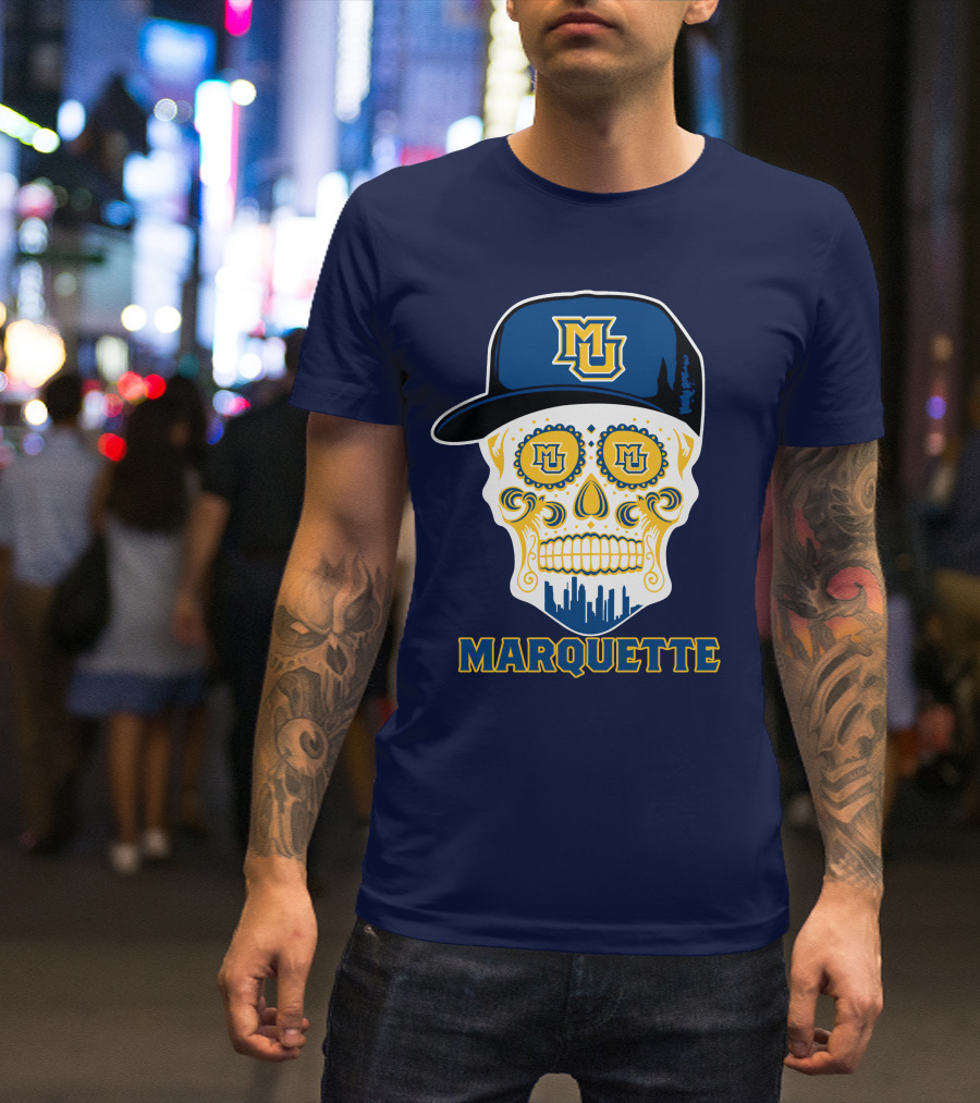 Marquette Golden Eagles Sugar Skull Mu Cap T-Shirt