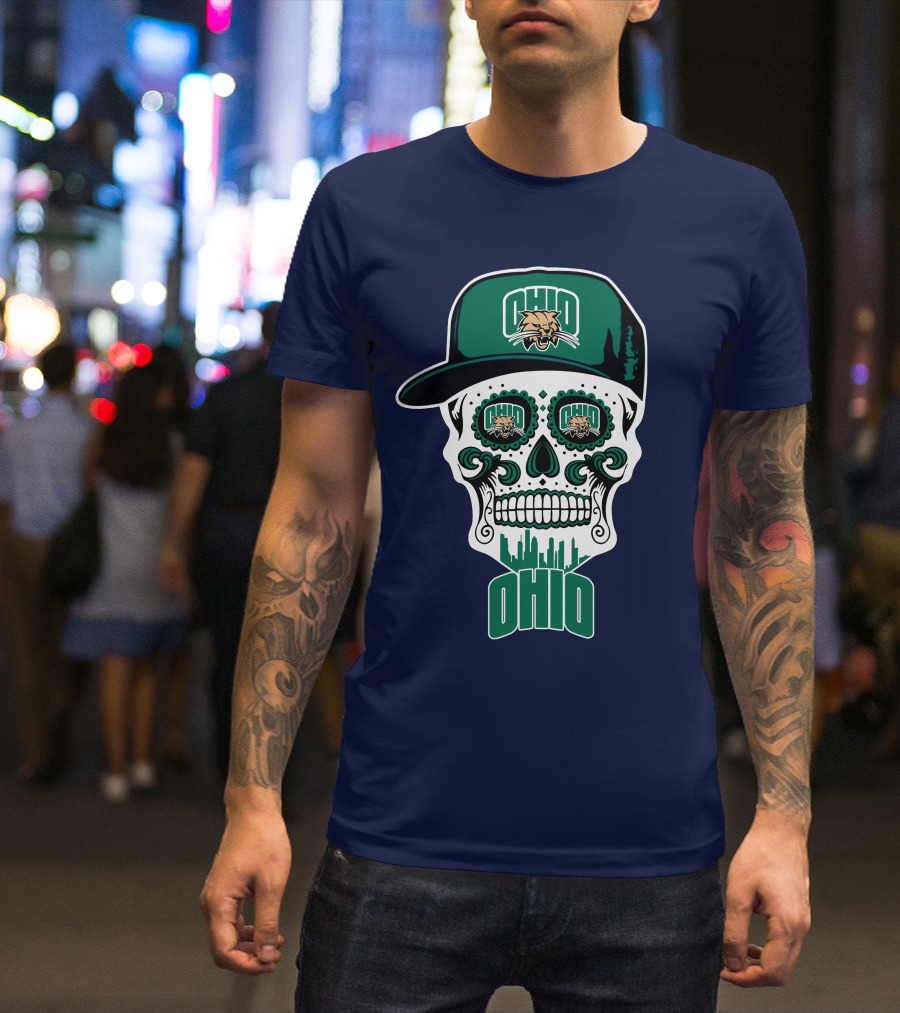 Ohio Bobcats Sugar Skull Urban Cap T-Shirt