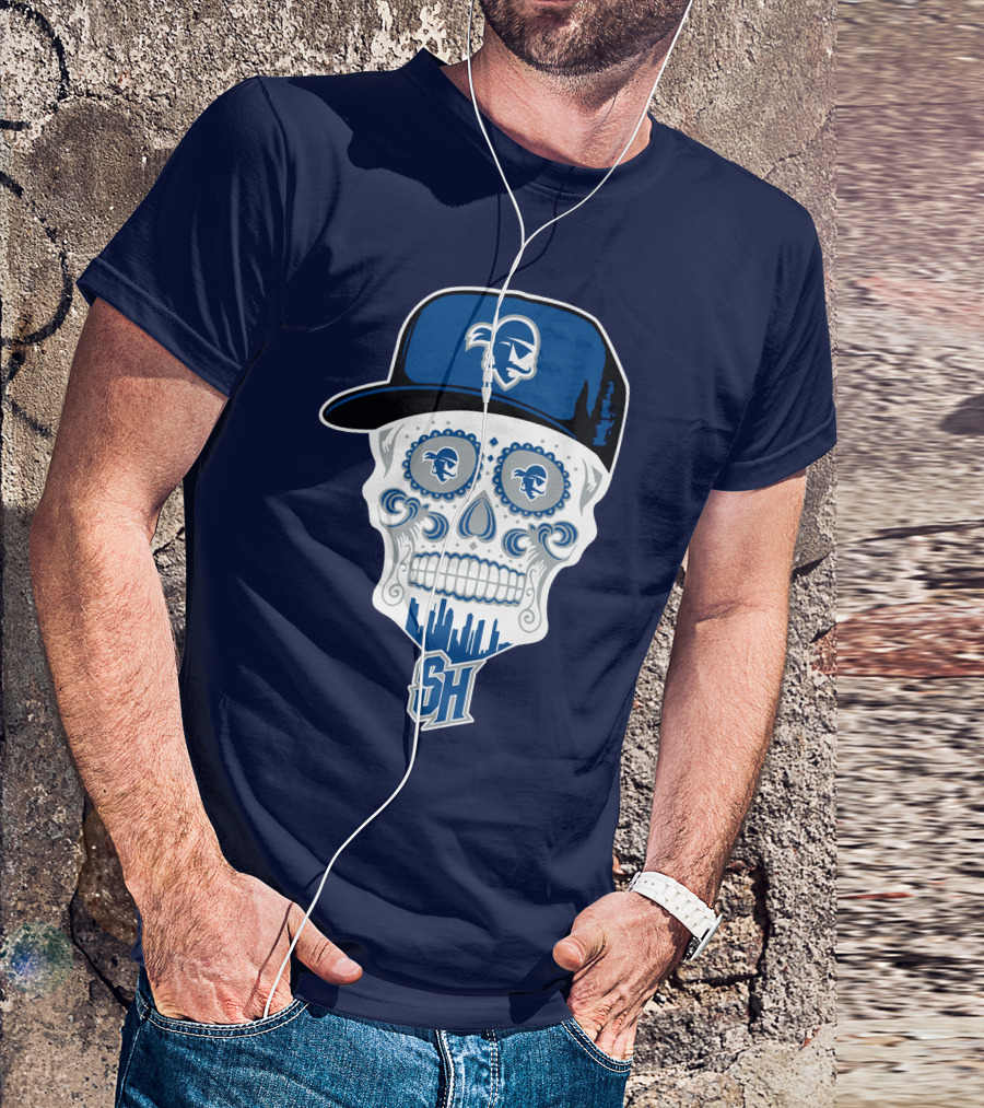 Seton Hall Pirates Sugar Skull Design With Pirate Cap And Sh T-Shirt