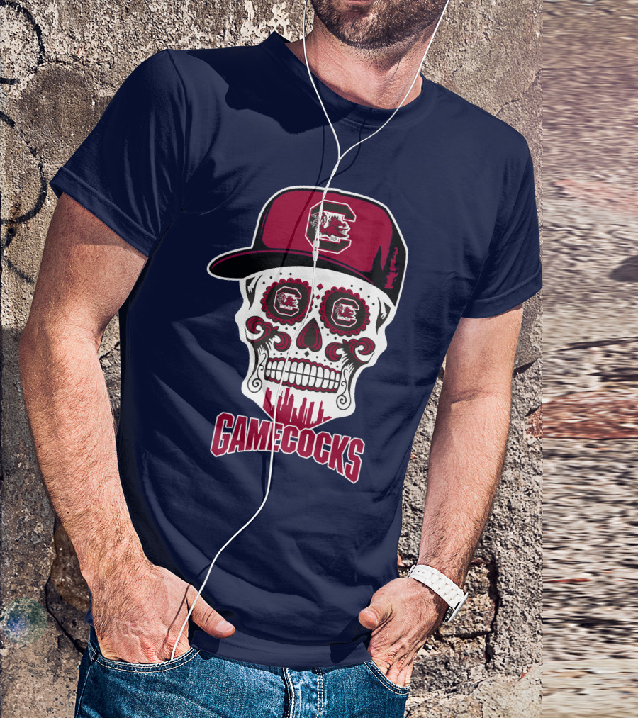 South Carolina Gamecocks Skull Design With Hat And Icons T-Shirt