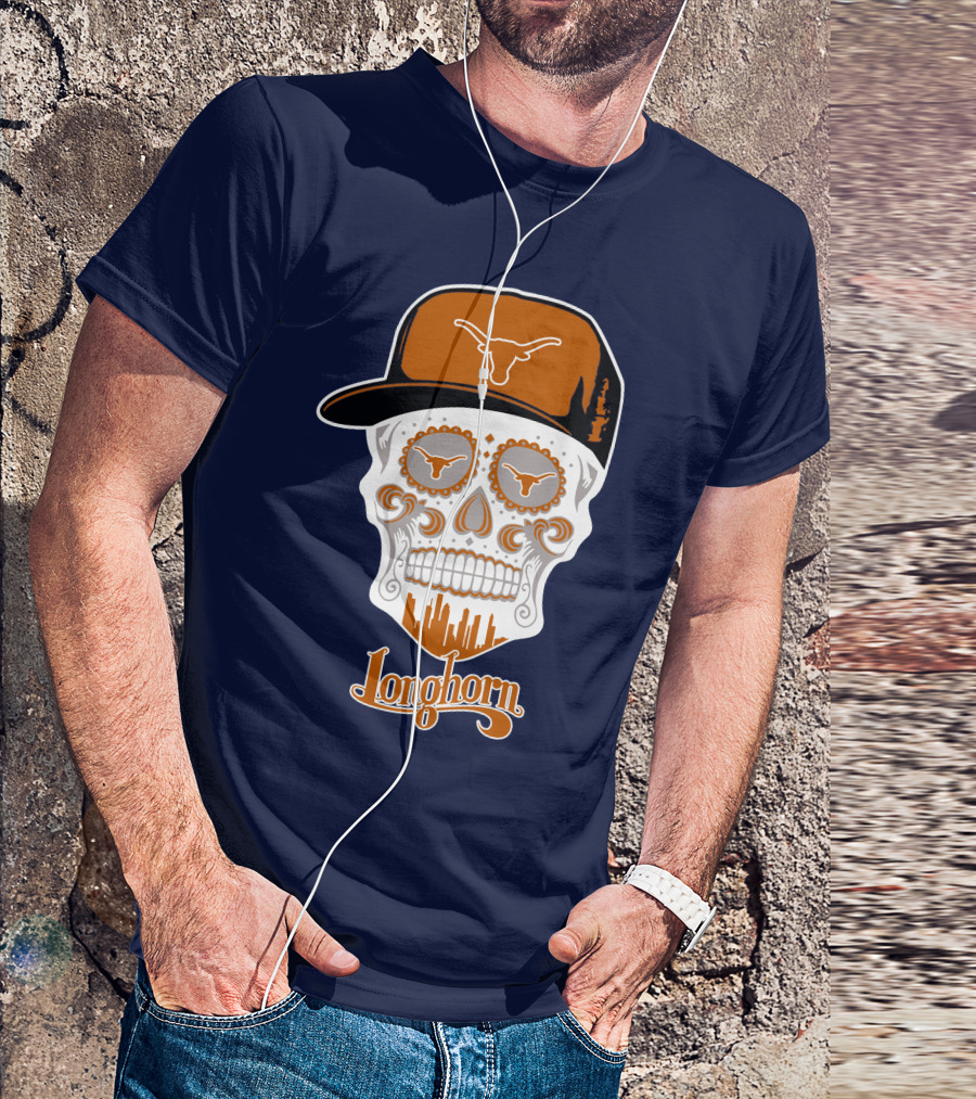 Longhorns Skull With Texas Longhorns Cap And Austin Skyline T-Shirt