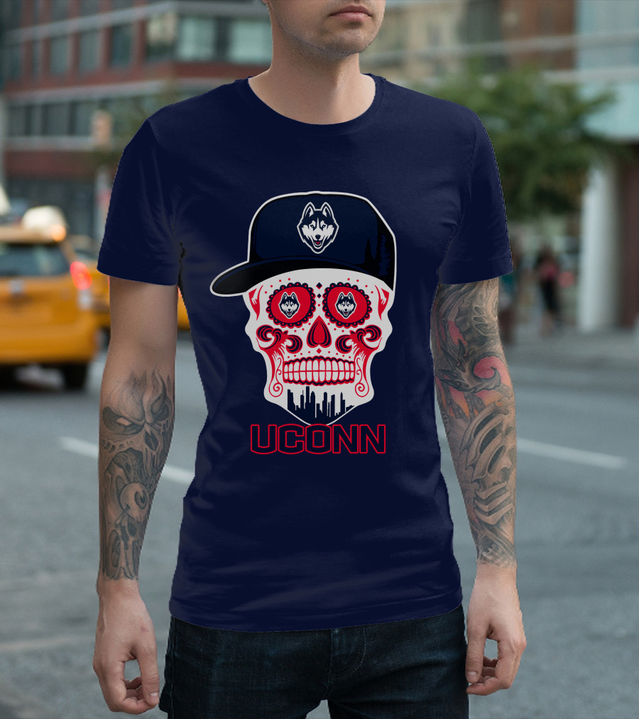 Uconn Huskies Sugar Skull With Hat T-Shirt